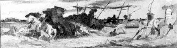 Threshing Corn In The Campagna Oil Painting by George Hemming Mason