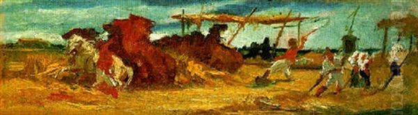 Threshing Corn In The Campagna Oil Painting by George Hemming Mason