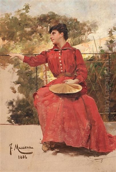 Joven Con Un Fondo De Paisaje Oil Painting by Francisco Masriera y Manovens