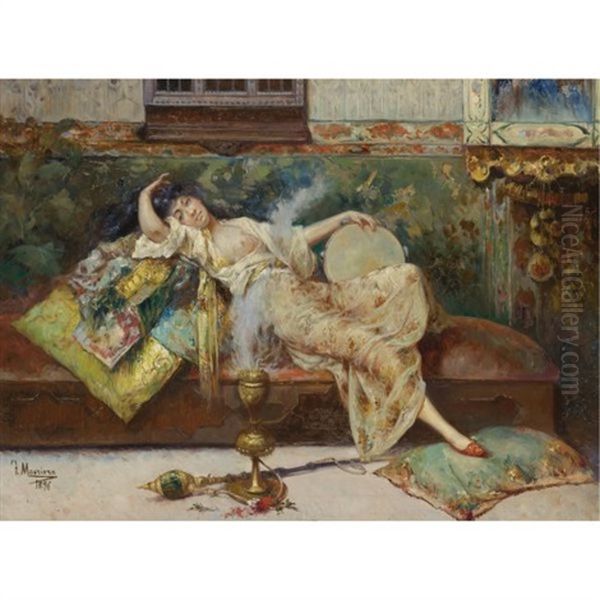 A Harem Odalisque Oil Painting by Francisco Masriera y Manovens