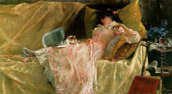 A Quiet Moment Oil Painting by Francisco Masriera y Manovens