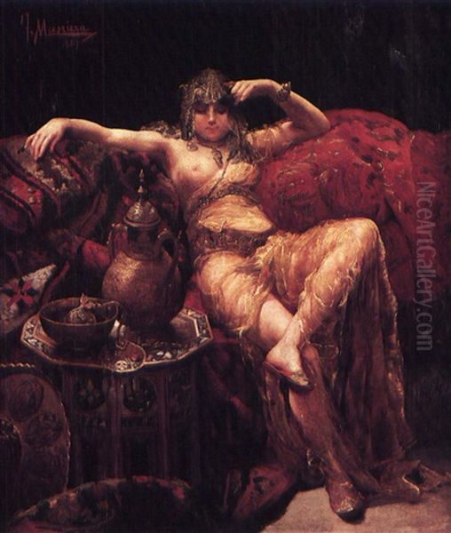 Mal Des Amores: An Odalisque Oil Painting by Francisco Masriera y Manovens
