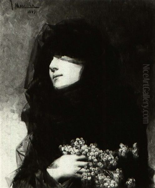 Jeune Femme Aux Mimosas Oil Painting by Francisco Masriera y Manovens