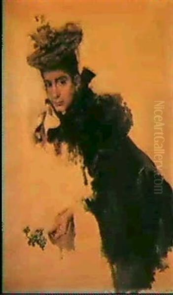 Dama De Las Flores Azules Oil Painting by Francisco Masriera y Manovens