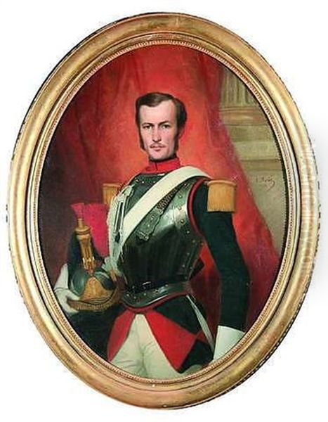 Bildnis Eines Offiziers Der Napoleonischen Armee Vor Einem Roten Vorhang Oil Painting by Emmanuel Masse