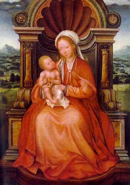 Thronende Madonna Mit Kind In Einer Landschaft Oil Painting by Quentin Massys the Elder