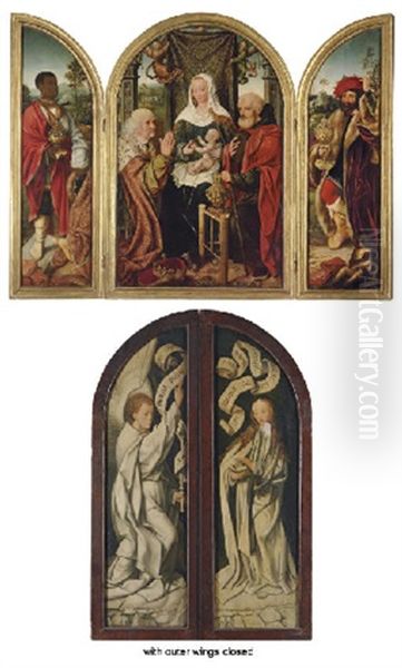 The Adoration Of The Magi, The Annunciation (triptych) Oil Painting by Master Of Frankfurt