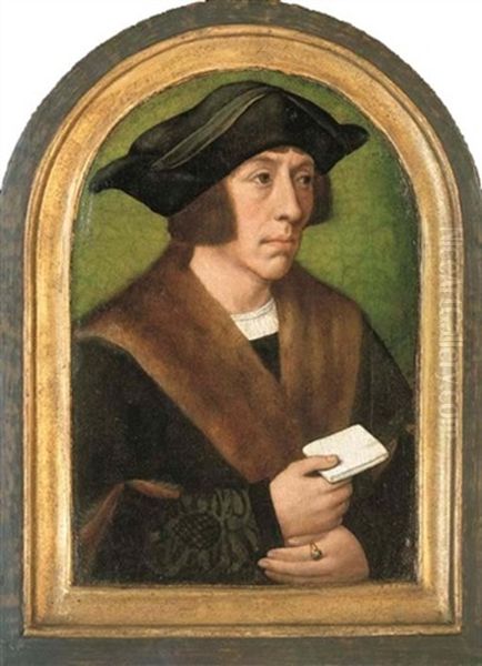 Portrait Of A Man (the Emperor Ferdinand I ?), Half-length, In A Fur-lined Coat, A Letter In His Right Hand Oil Painting by Master Of Frankfurt
