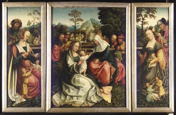 The Holy Kinship (triptych) Oil Painting by Master Of Frankfurt