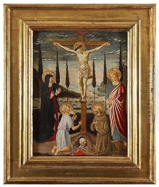 Jesus Christ Between The Virgin And The Saints John The Evangelist, Jerome And Francis Oil Painting by  Master of San Miniato