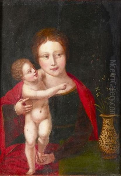 Vierge A L'enfant Au Vase De Fleurs Oil Painting by  Master of the Female Half Lengths