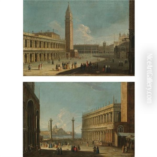 Venice, A View Of The Piazzetta Looking North Towards Piazza San Marco With The Biblioteca Marciana And Campanile On The Left (+ Venice, A View Of The Piazzetta From The Basilica Di San Marco Looking Oil Painting by  Master of the Langmatt Foundation Views