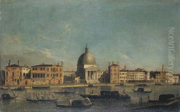 Venezia, Il Canal Grande A San Simeone Piccolo Con Dignitari (membri Della Famiglia Harrach?), In Burchielletto Oil Painting by  Master of the Langmatt Foundation Views