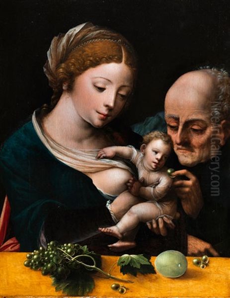 Maria Lactans Mit Dem Heiligen Josef Oil Painting by Master of the Parrot