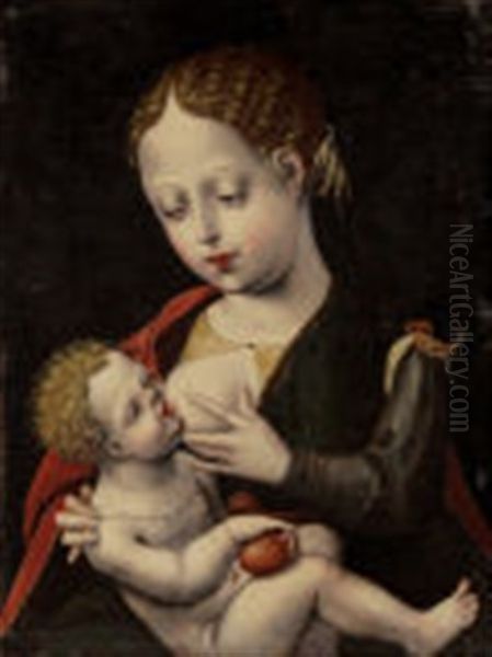 The Virgin Nursing The Christ Child Oil Painting by Master of the Parrot
