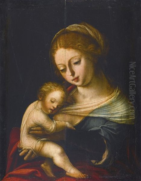 Virgin With The Sleeping Christ Child Oil Painting by Master of the Parrot