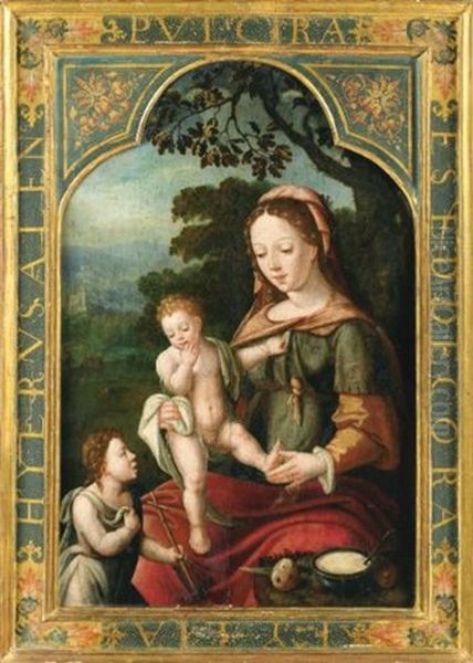 The Virgin And Child With The Infant Saint John The Baptist Oil Painting by Master of the Parrot