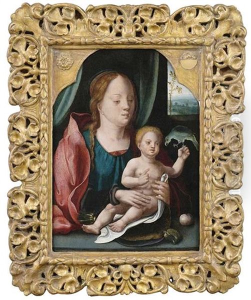 Madonna Mit Dem Christusknaben, Der Einen Papagei Auf Seiner Linken Hand Halt Oil Painting by Master of the Parrot