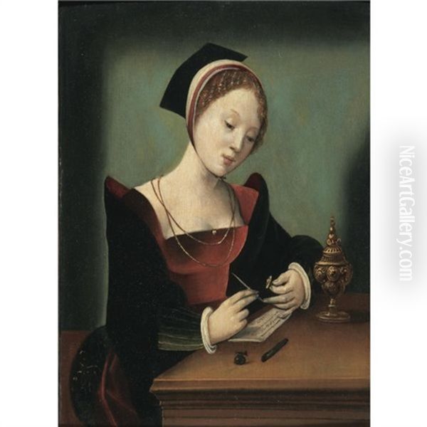 The Virgin Reading In An Interior Oil Painting by Master of the Parrot