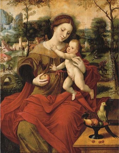 The Virgin And Child, The Rest On The Flight Into Egypt Beyond Oil Painting by Master of the Parrot