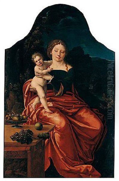 The Virgin And Child In A Landscape Oil Painting by Master of the Parrot