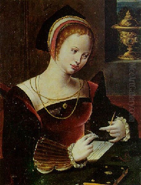 Marie-madeleine Dans Son Cabinet Oil Painting by Master of the Parrot