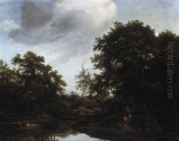A Wooded River Landscape Oil Painting by Master of the Parrot