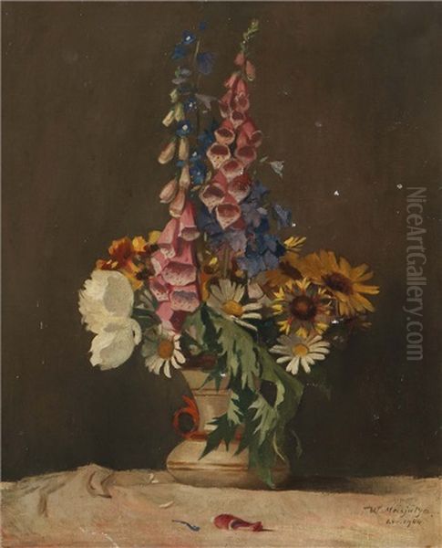 Stillleben Mit Sommerlichem Straus In Einer Keramikvase Oil Painting by Vasili Nikolaevich Masyutin
