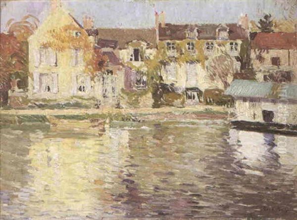 Maisons Ensoleillees Au Bord De La Riviere Oil Painting by Paul Mathieu