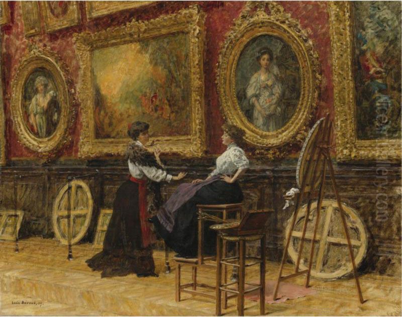 The Copyists In The Musee Du Louvre Oil Painting by Louis Beroud