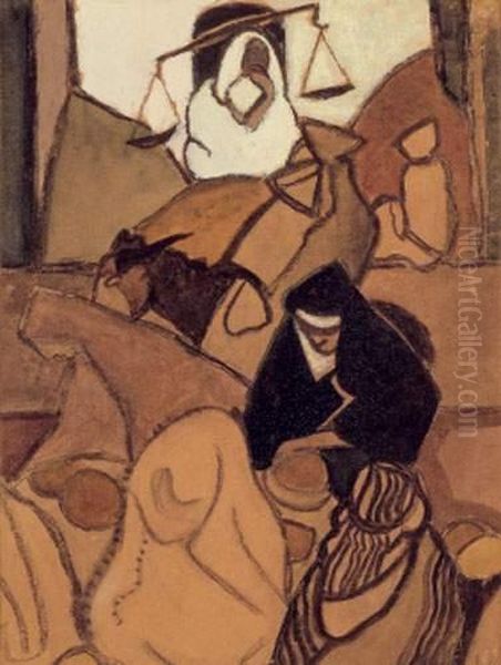 Scene De Marche Au Maroc Oil Painting by Jean Berque