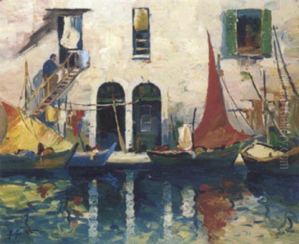 Le Miroir Aux Oiseaux, Martigues Oil Painting by Adolphe Mathis