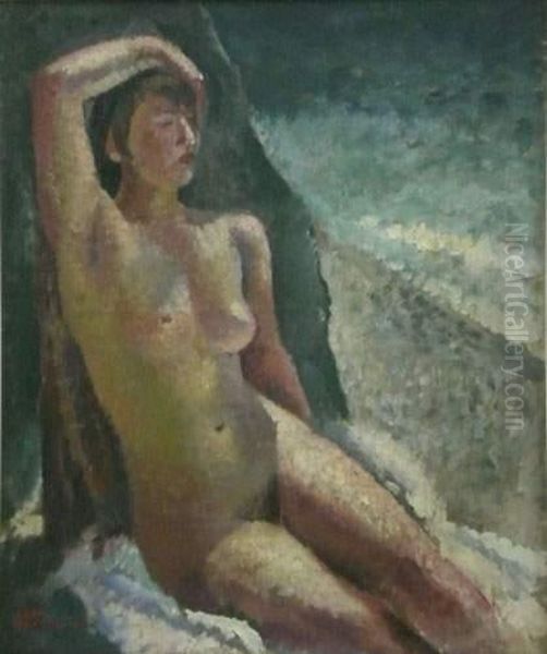 Nu Assis Au Bord De La Mer Oil Painting by Jean Berque