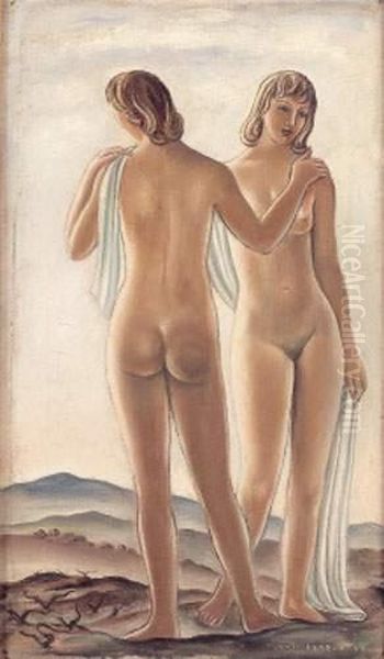 Deux Nus Dans Un Paysage Oil Painting by Jean Berque