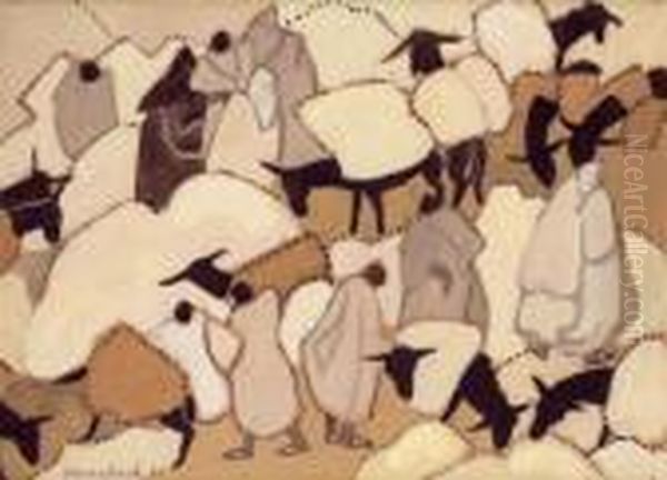 Le Marche Aux Nes A Marrakech Oil Painting by Jean Berque