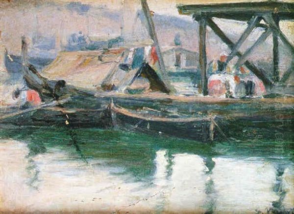 El Puerto De Barcelona Oil Painting by Segundo Matilla Marina