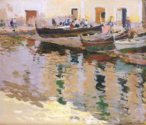 Pueblo De Pescadores Oil Painting by Segundo Matilla Marina