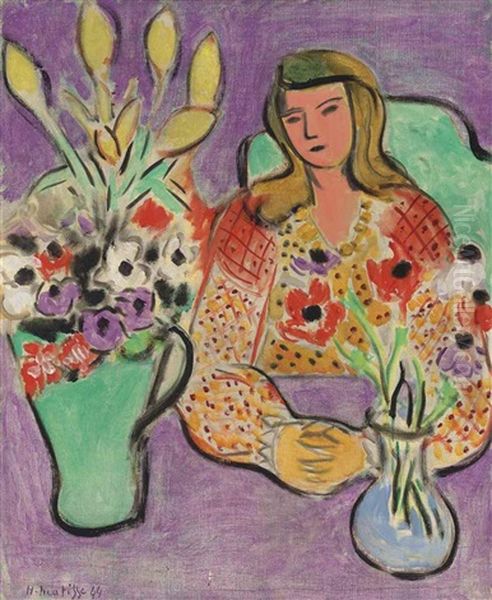 Jeune Fille Aux Anemones Sur Fond Violet Oil Painting by Henri Matisse