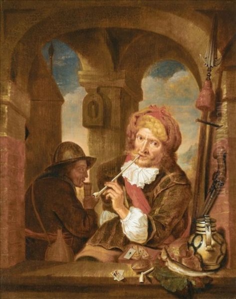 Soldiers Resting, Smoking And Drinking In An Archway Oil Painting by Bartholomeus Maton