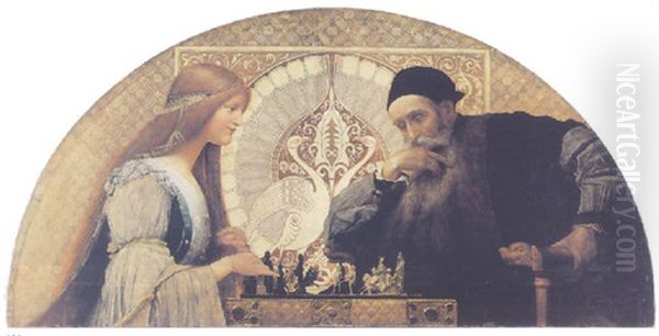 Leonardo Da Vinci Playing Chess With His Muse Oil Painting by Franz Von Matsch