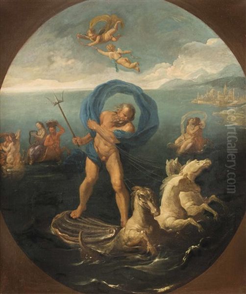 Das Element Wasser: Poseidon Auf Einer Muschel Stehend Oil Painting by Paolo de Matteis