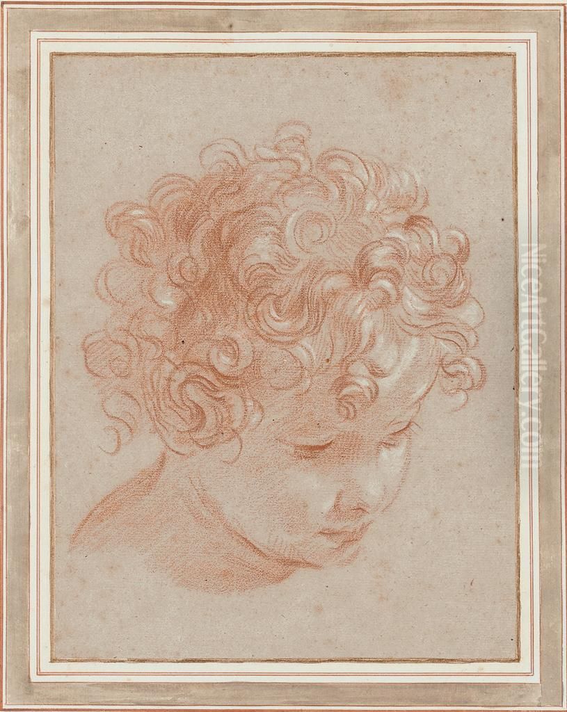 Head Of A Young Boy With Curly Hair, Looking Down To Theright Oil Painting by Niccolo Berrettoni
