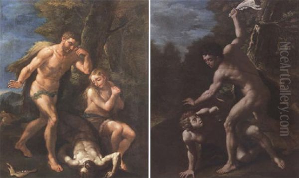 Adam And Eve Crying Over The Dead Body Of Abel Oil Painting by Paolo de Matteis