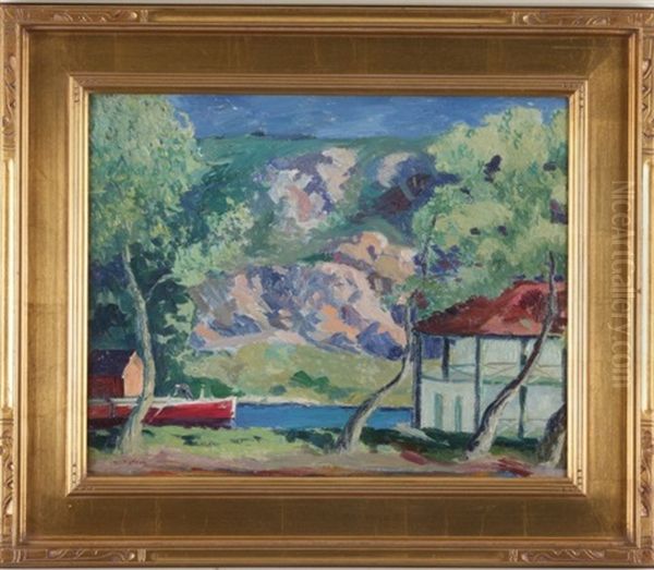 Boats And Lake Oil Painting by Walter Mattern