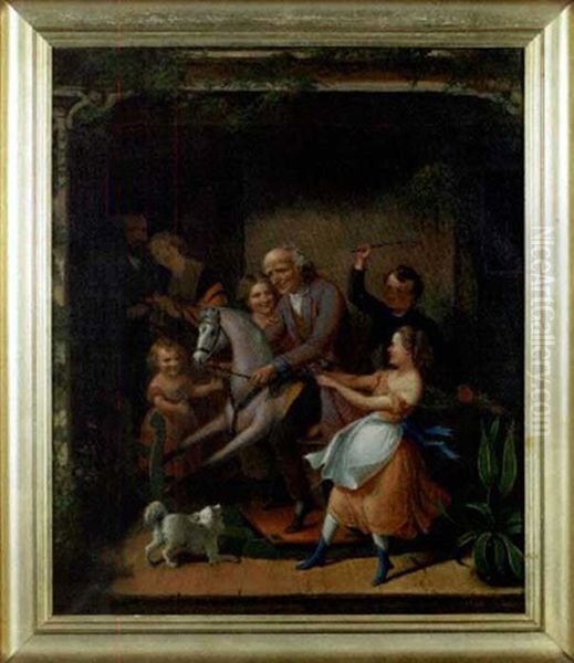 Playful Family Gathering Oil Painting by Tompkins Harrison Matteson