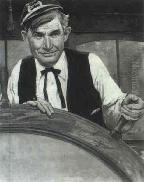 Will Rogers At The Wheel Of A Steamboat Oil Painting by Joseph A. Maturo