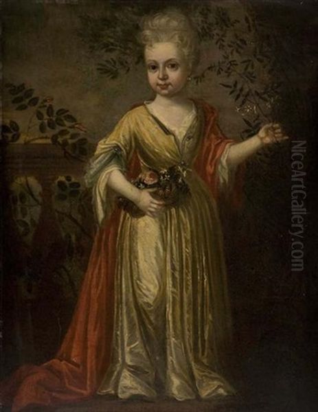 Portrait Of A Young Girl Holding A Posy Oil Painting by James Francis Maubert