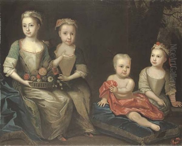 Group Portrait Of The Holdsworth Children, Mary, Sarah, Arthur And Anne Oil Painting by James Francis Maubert