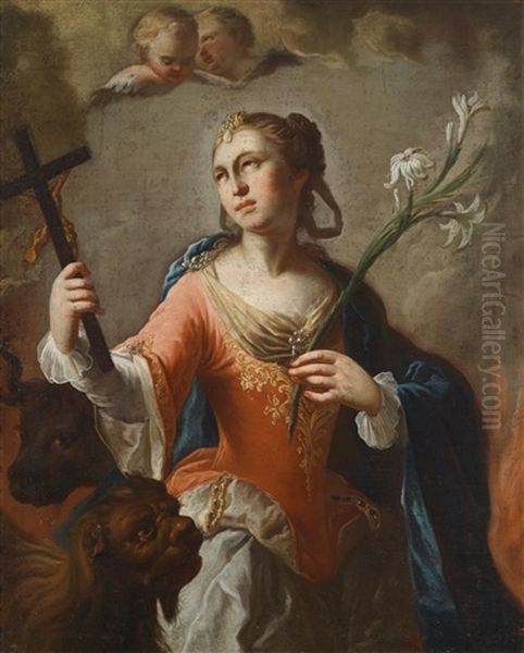 Die Heilige Thekla Mit Ihren Attributen Tiere, Kreuz Und Feuer Oil Painting by Franz Anton Maulbertsch