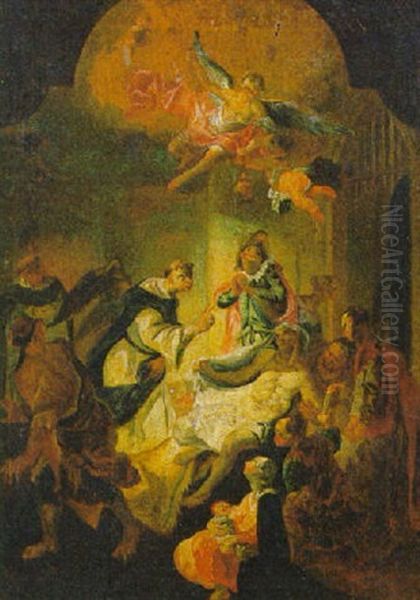 Ein Heiliger Benediktermonch Erweckt Einen Toten Zum Leben Oil Painting by Franz Anton Maulbertsch